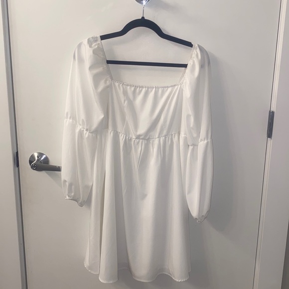 EXLURA Womens Square Neck Dress Long Puff Sleeve A-Line Casual Short Mini Dress - Picture 2 of 5